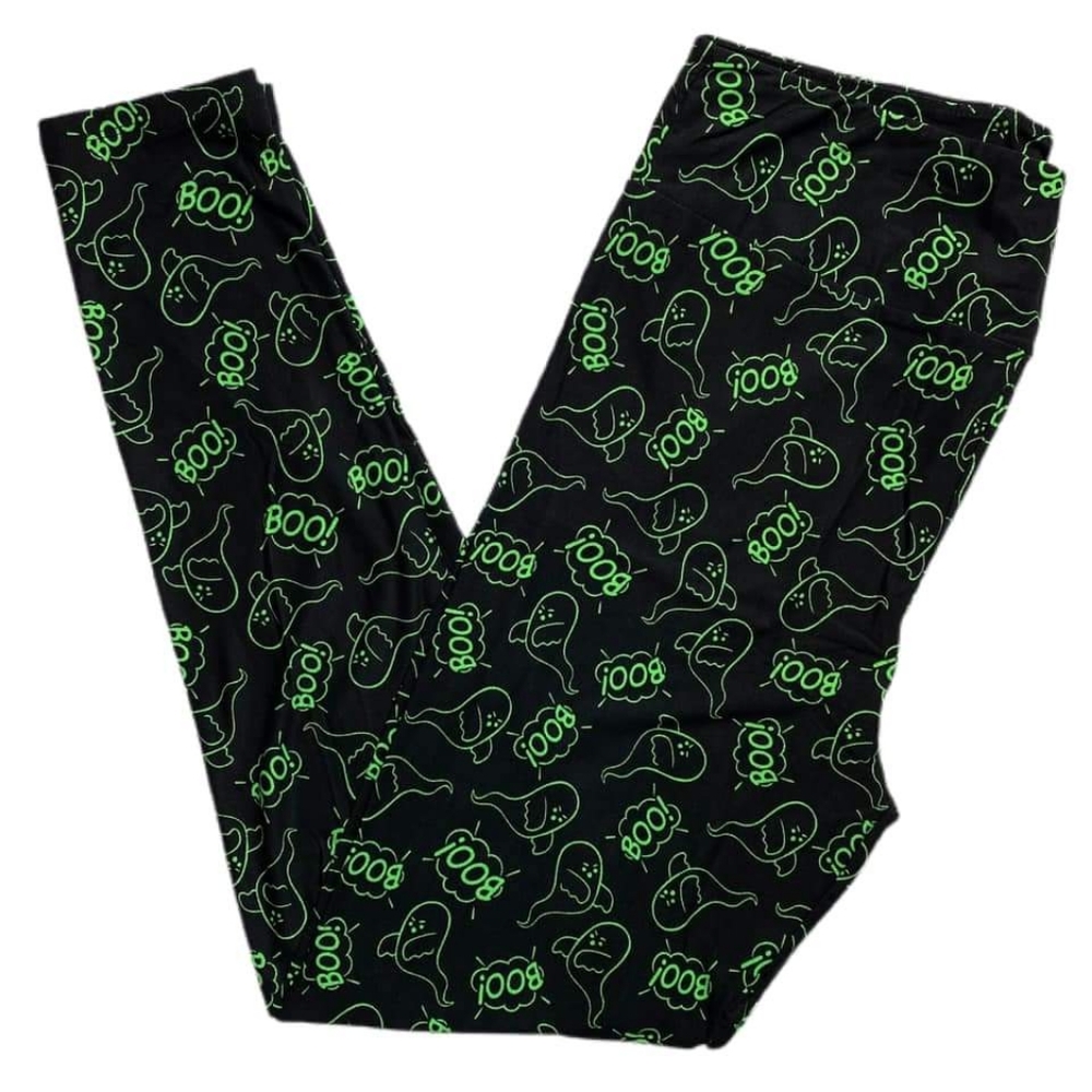 NWT Lularoe Ghost Halloween Leggings black background